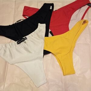 PrettyLittleThing & Zaful Bikini Bottoms - 4pcs- Black Red White Yellow - Size 8